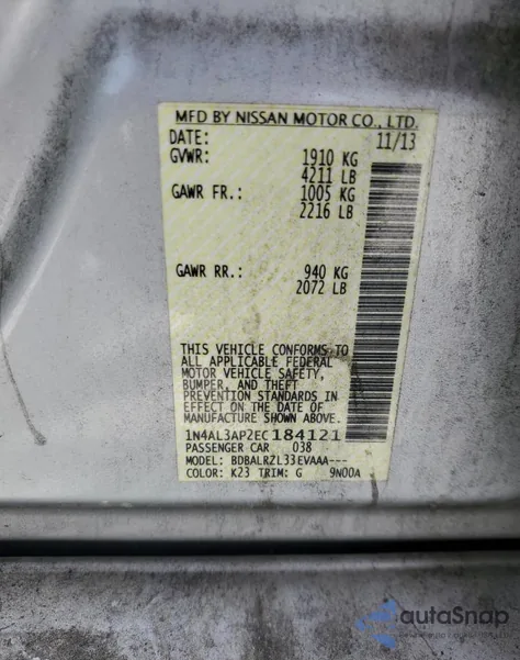 2014 Nissan Altima 2.5 from USA, damaged, VIN 1N4AL3AP2EC184121